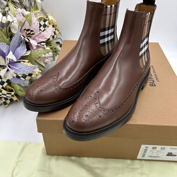 Men’s Burberry brown tanner check boots size 42 made in Italy - Picture 6 of 11